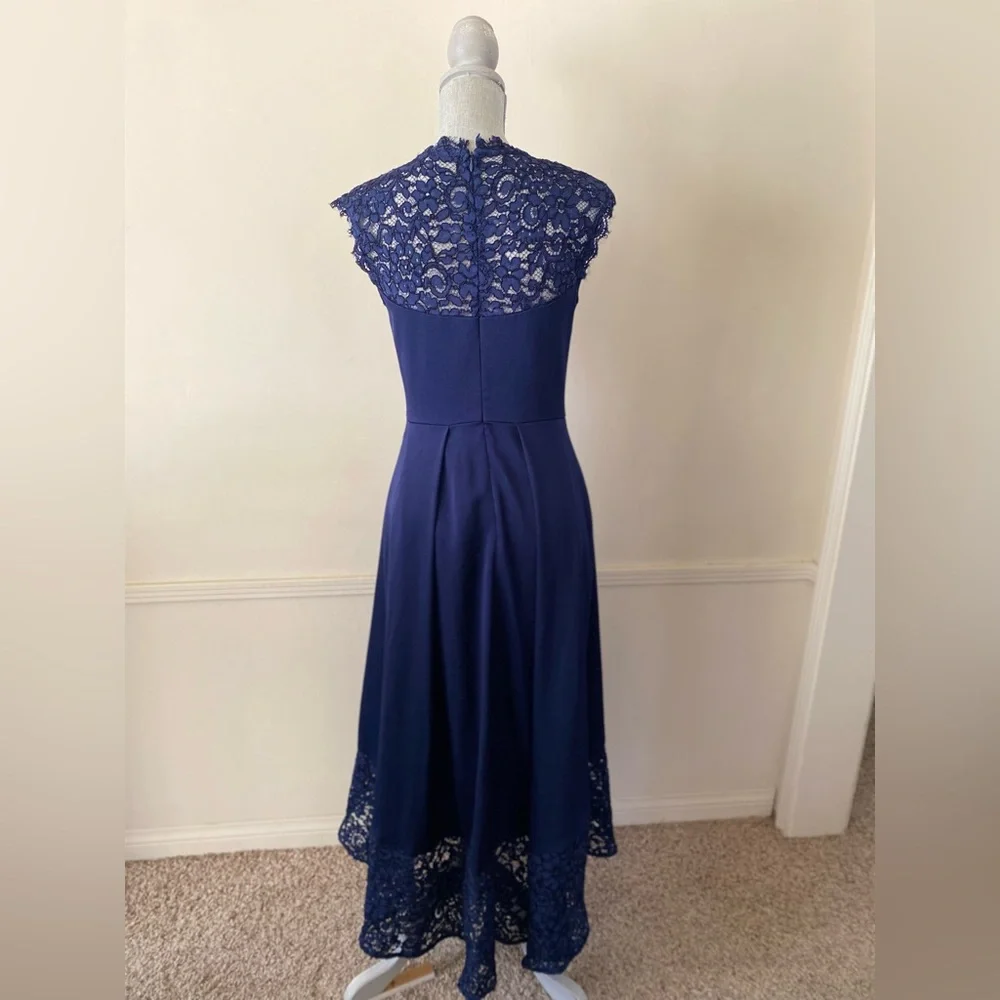 SHOSHANNA MIDNIGHT 💙NAVY BLUE💙 BEAUTIFUL HIGH-LOW LACE  DRESS SIZE 4 🌟EUC🌟
